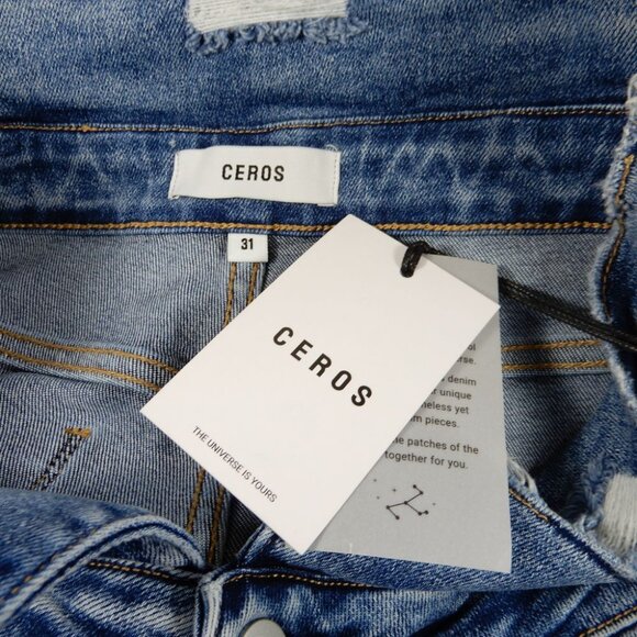 CEROS Mid Rise Super Flare JEANS Size 31 Blue Denim Back Slit NEW - Picture 4 of 12